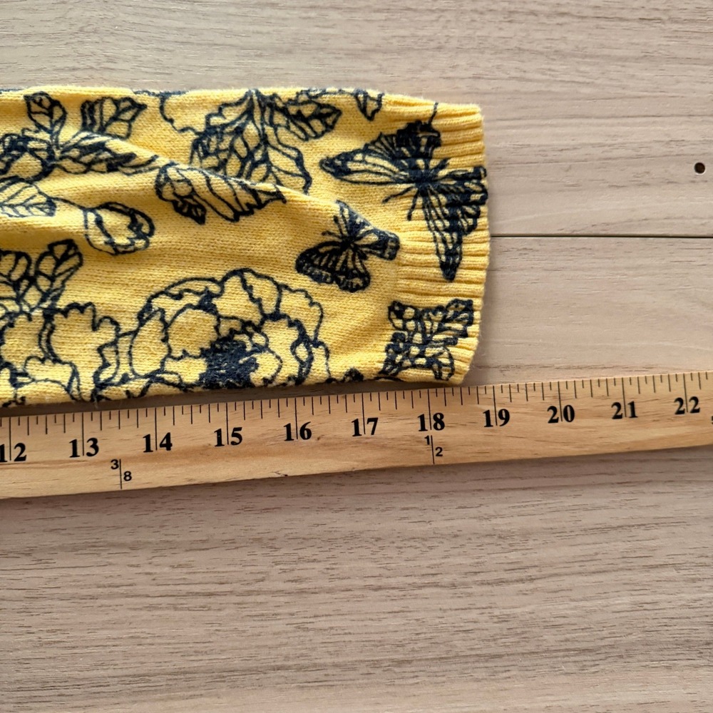 J. Jill Knit Sweater Large Yellow Floral Butterfly Excellent - Picture 5 of 7